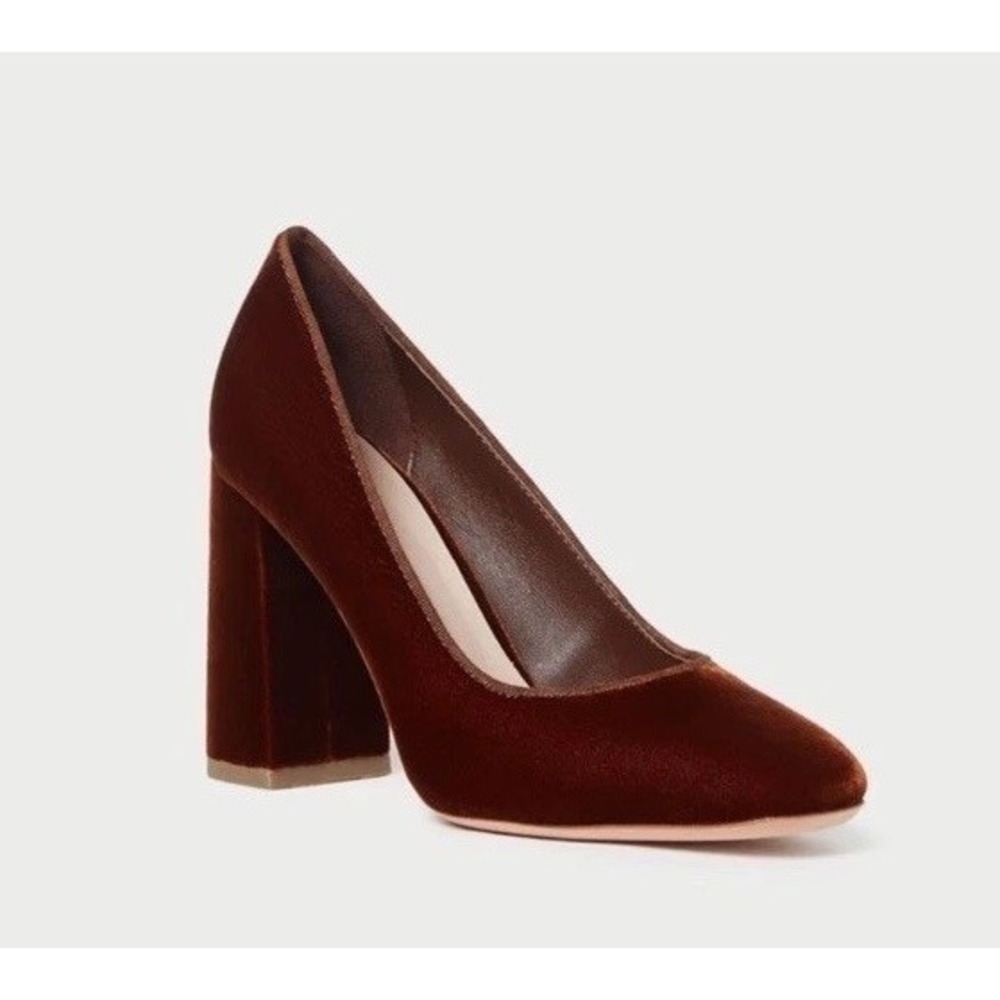 Loeffler Randall Rue Velvet Block Heels Pumps Women's 6.5 Slip On Closed Toe